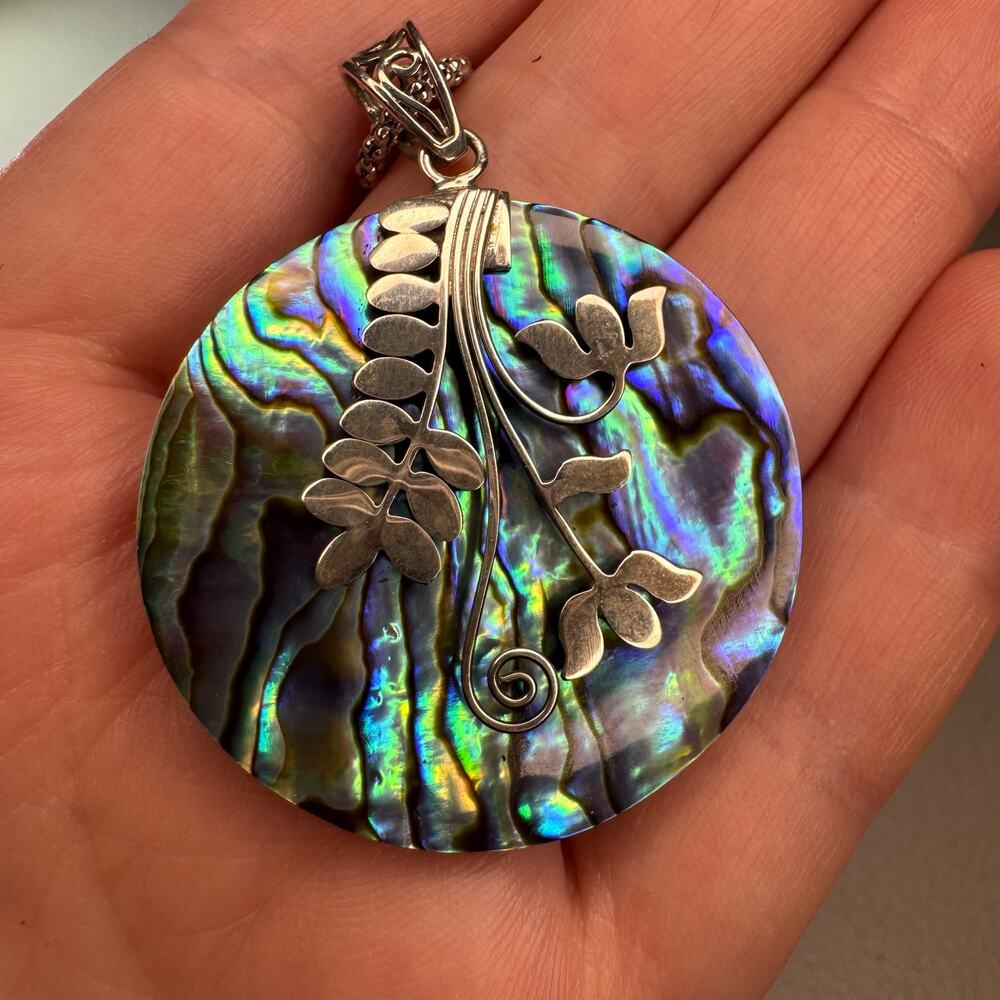 annika witt 925 sterling silver abalone shell floral pendant necklace italy